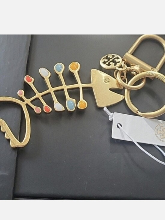 Tory Burch Accessories - Tory Burch Gold Fishbone Enamel Keychain - Multicolor Accents